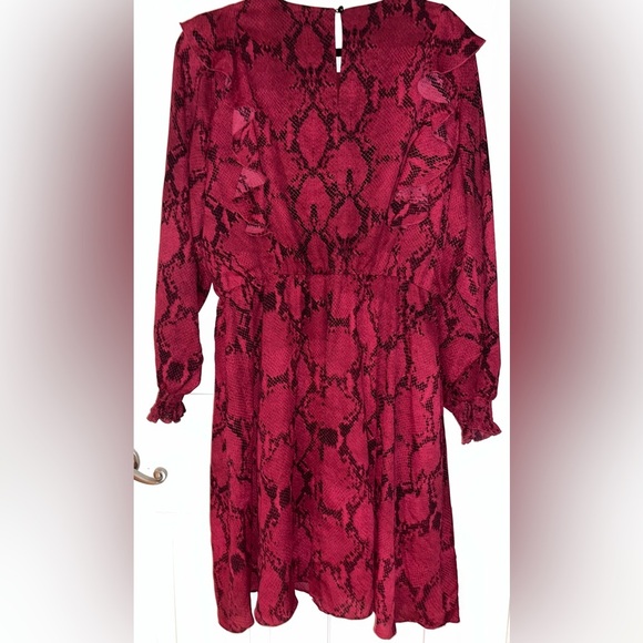 Banana Republic Burgundy Red Long Sleeve Snake Print Dress Large - Picture 3 of 4